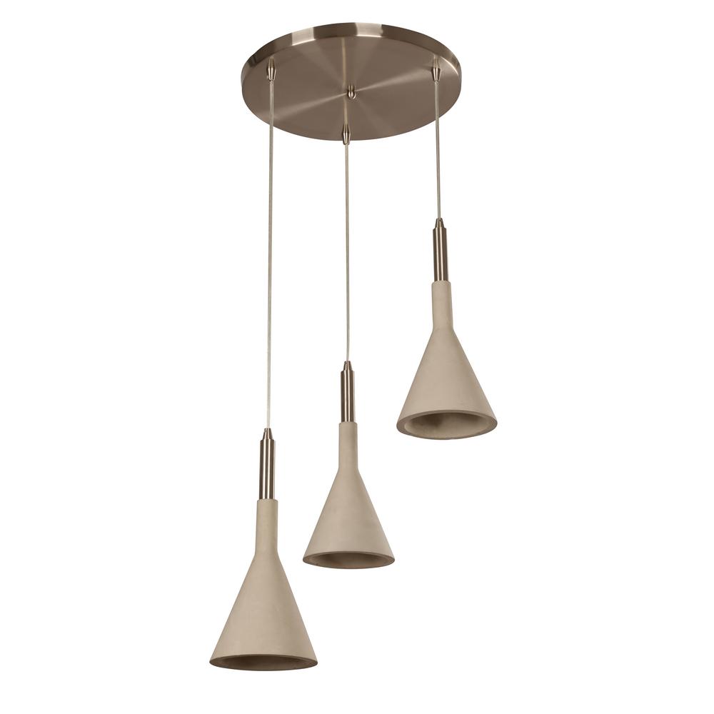 Beldi Ciment 3 Lights Satin Nickel And Cement Pendant Fixture