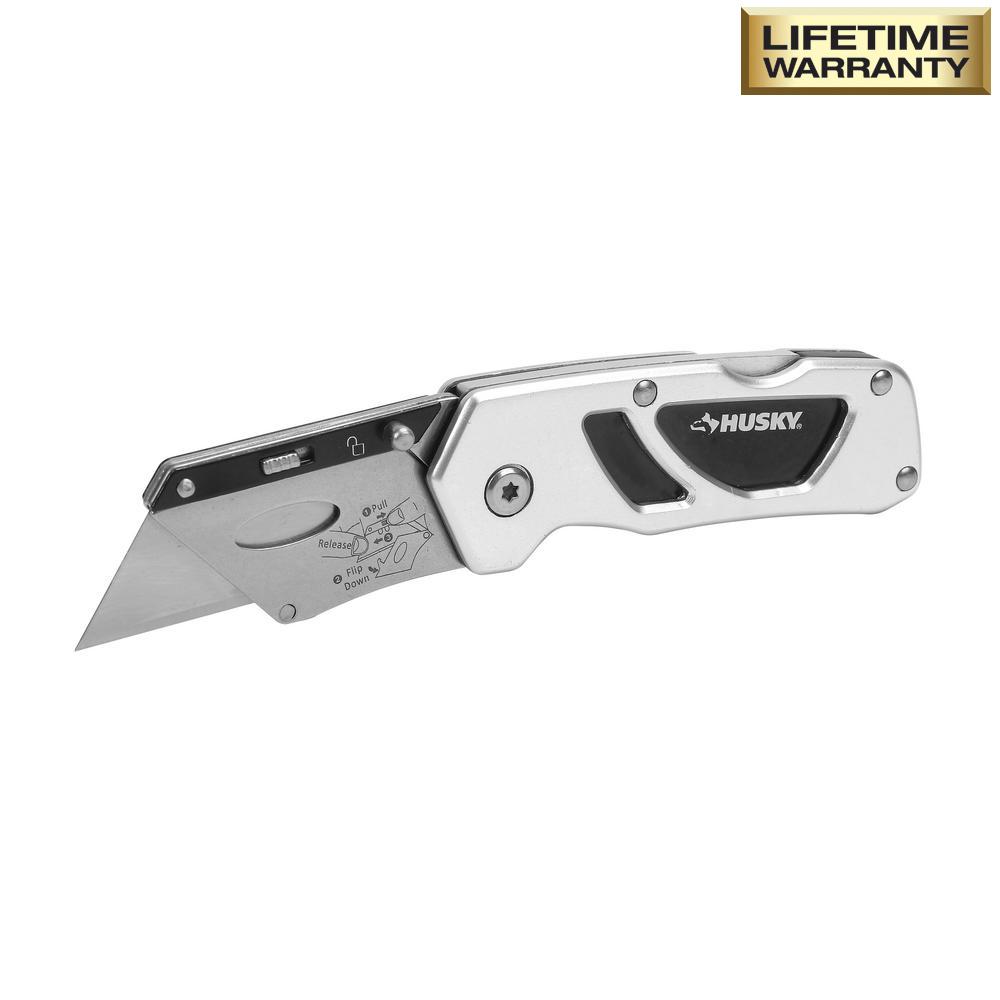 Husky Compact Folding Lock-Back Utility Knife-99733 - The Home Depot