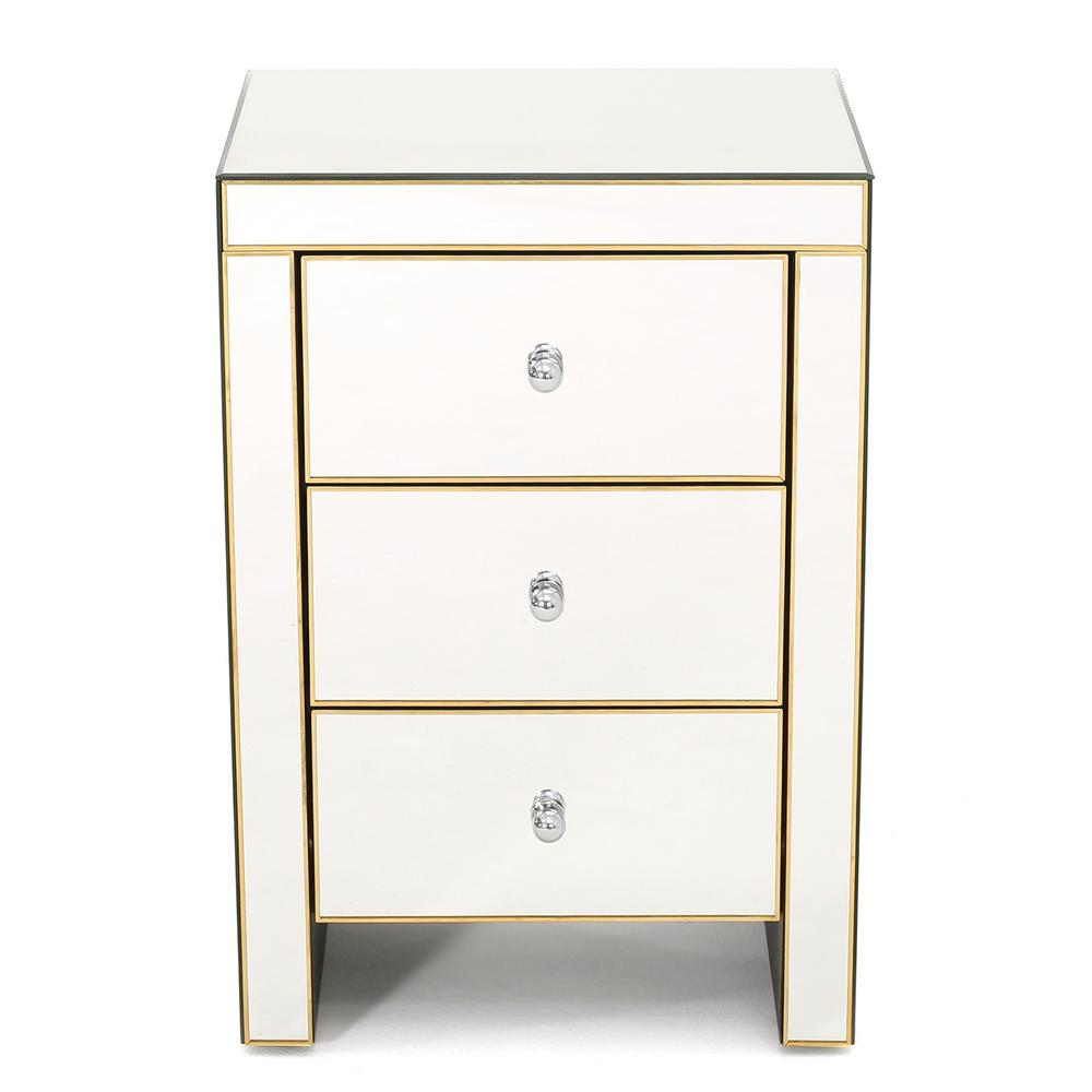 Noble House Lenorr Mirrored 3 Drawer Side Table With Gold Wooden Frame 7889 The Home Depot