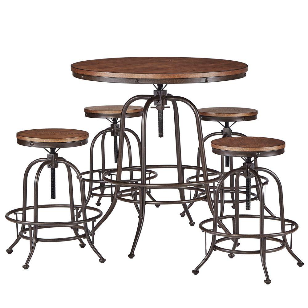 HomeSullivan Olson 5-Piece Brown Bar Table Set-405429-36RD5PCST - The ...