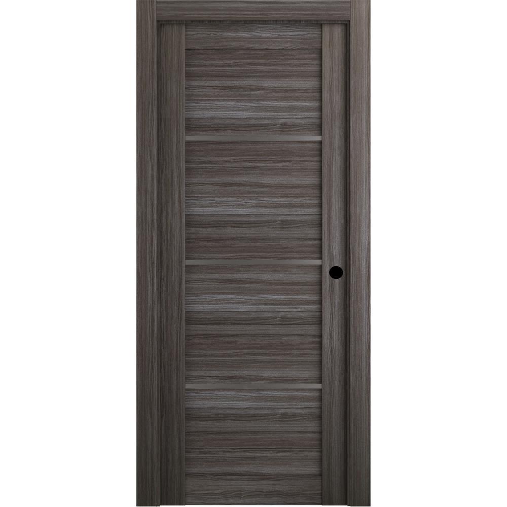 36 In X 80 In Nika Gray Oak 7 Lite Frosted Glass Left Hand Solid Core Composite Single Prehung Interior Door