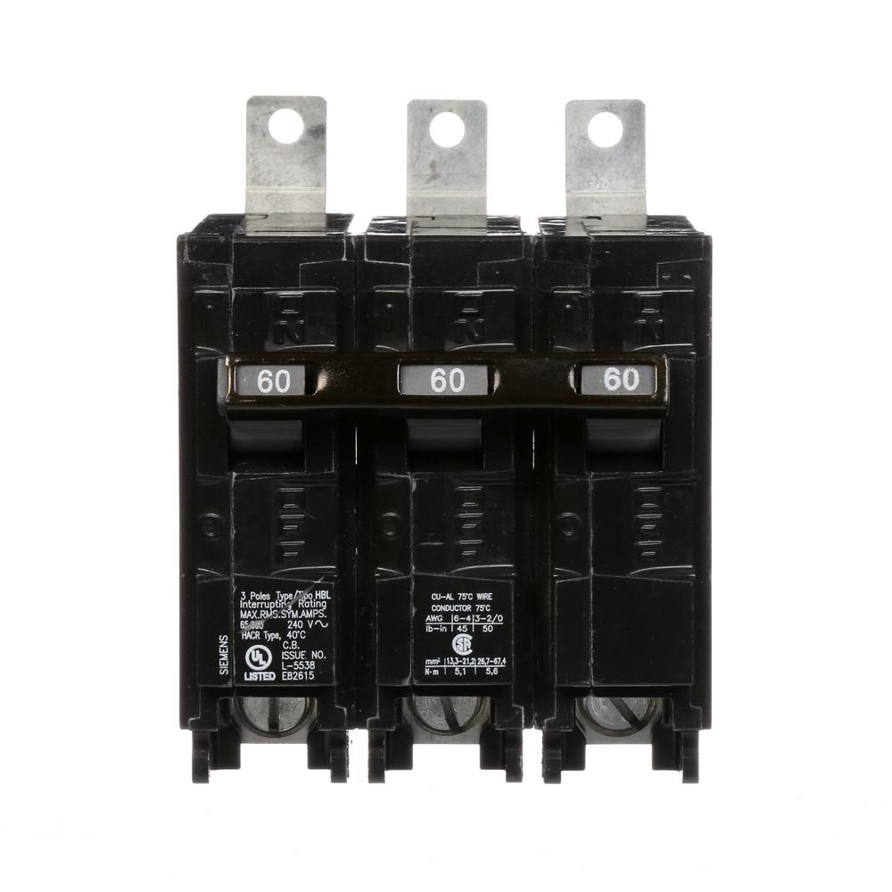 Siemens 60 Amp 3-Pole Type HBL 65 KA Circuit Breaker-B360HH - The Home ...