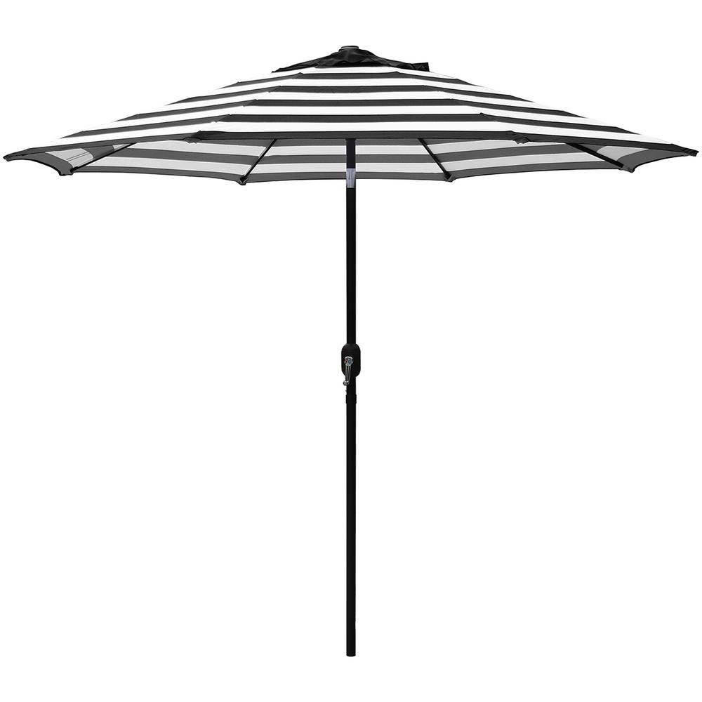 Striped Patio Umbrellas Furniture The Home Depot Steel Crank And Tilt Stripe Market Patio Umbrella In Black White
