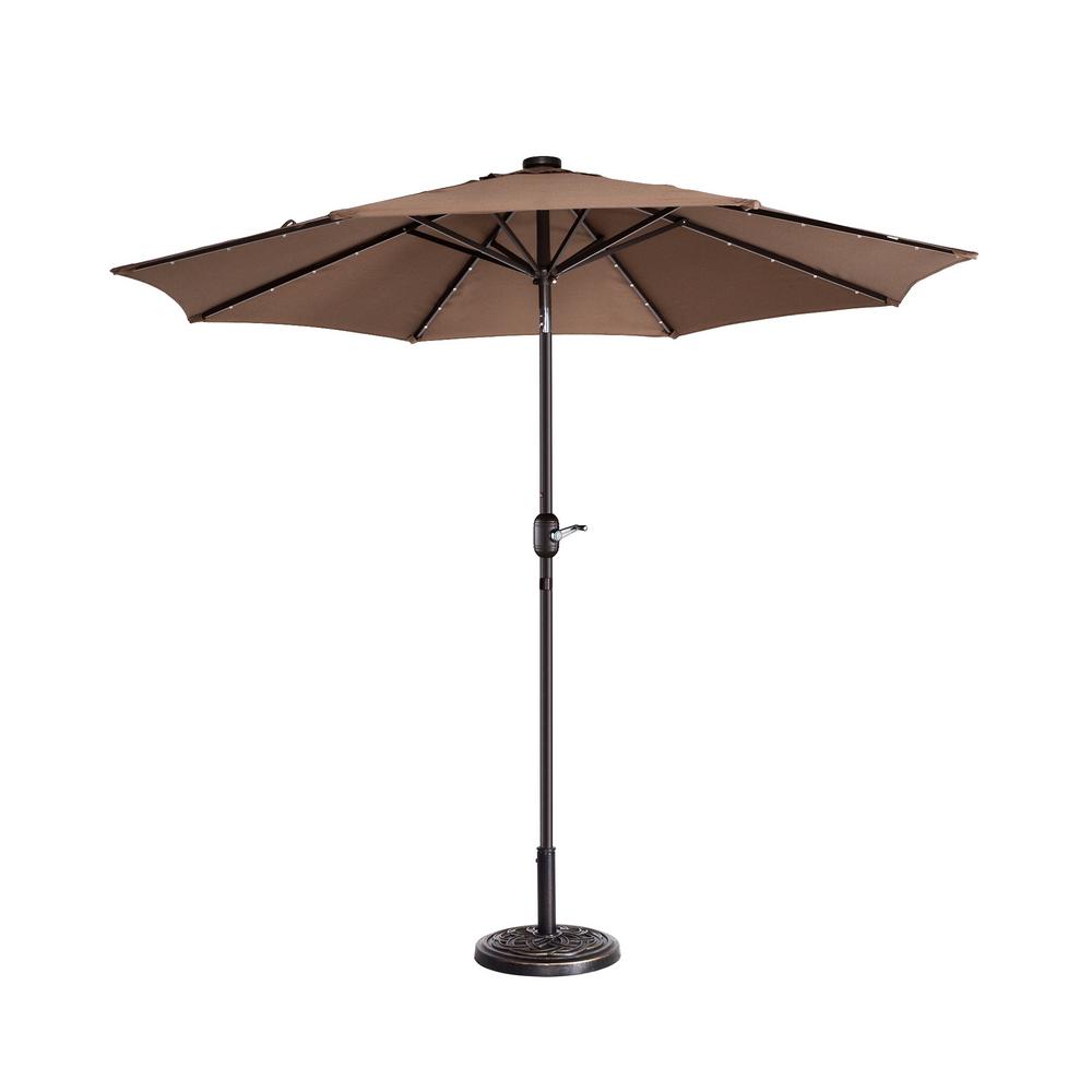 Villacera 9 Ft Steel Market Solar Tilt Led Lighted Patio Umbrella In Brown Hwd630709 The Home Depot