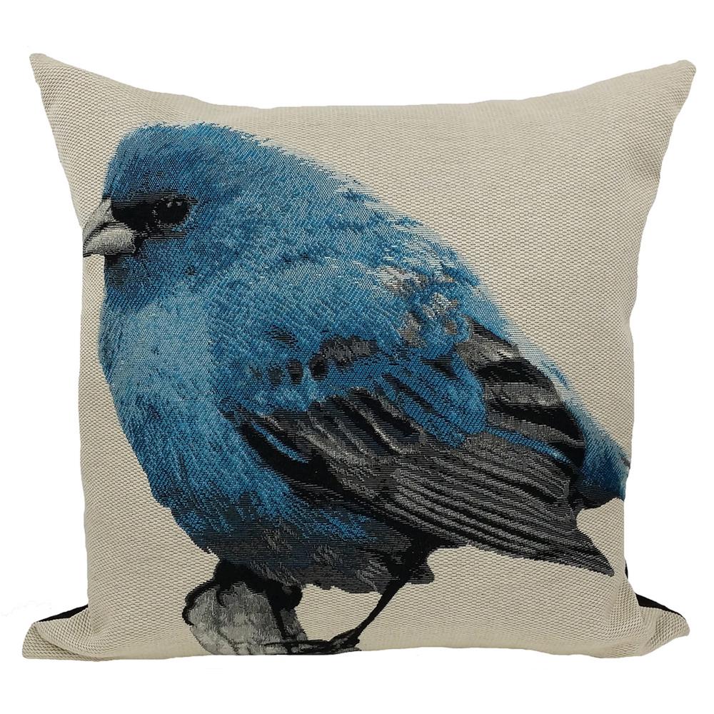 Manor Luxe 18 In X 18 In Blue Bird Embroidery With Feather
