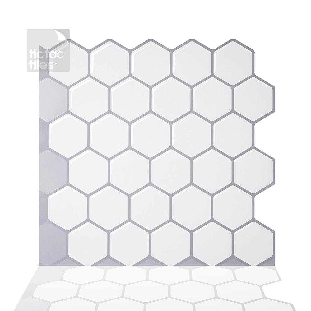 Tic Tac Tiles Hexa Mono White 10 In W X 10 In H Peel And Stick Self Adhesive Decorative Mosaic Wall Tile Backsplash 5 Tiles Hd Hcw01 5 The Home Depot
