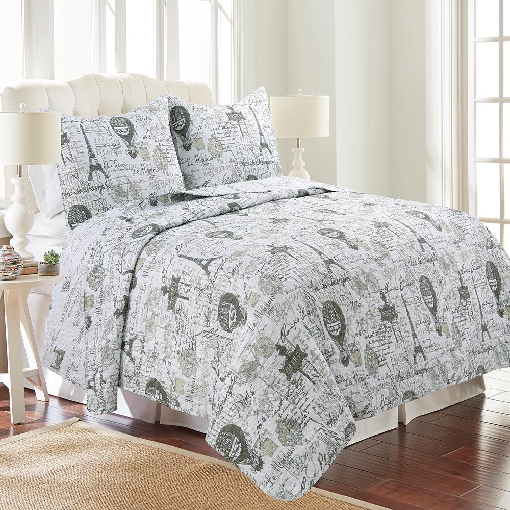 Retro Paris 3 Piece Neutral Full Queen Quilt Set 38683 The Home