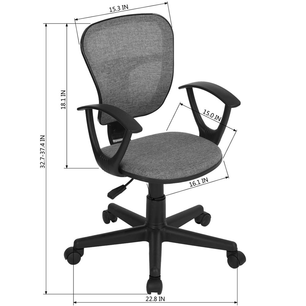 Furniturer Flying Grey Mesh Fabric Armrest Ergonomic Desk Chair