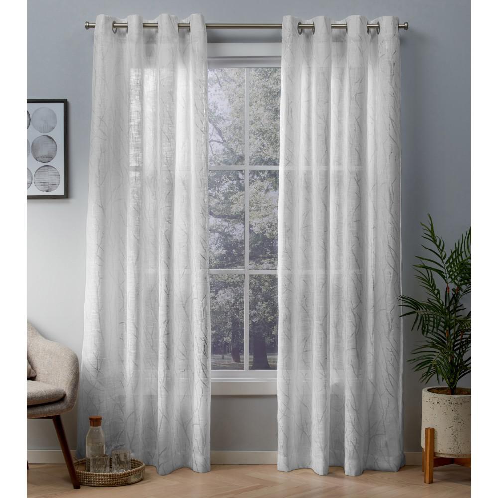 Woodland Winter White Silver Printed Metallic Branch Sheer Textured Woodland Winter White Silver Printed Metallic Branch Sheer Textured Linen Grommet Top Window Curtain