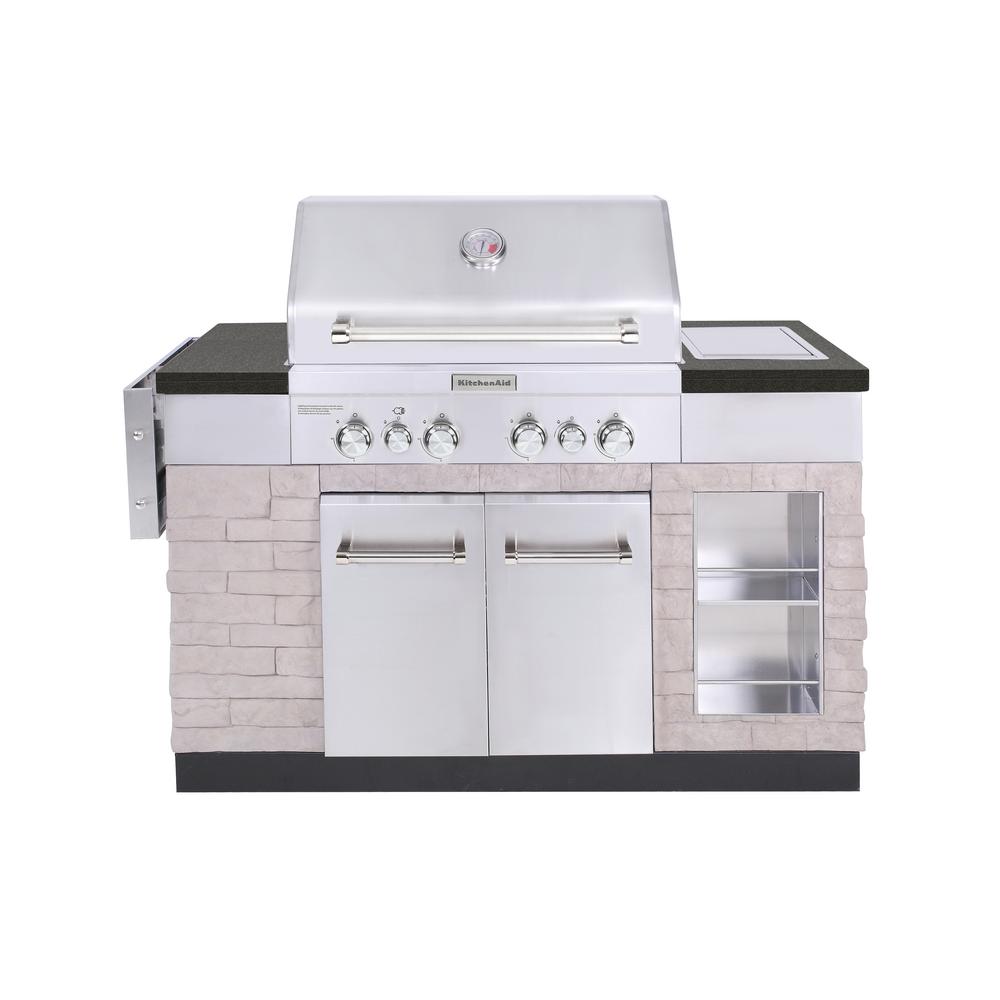 KitchenAid 4-Burner Propane Gas Island Grill in Stainless Steel with ...