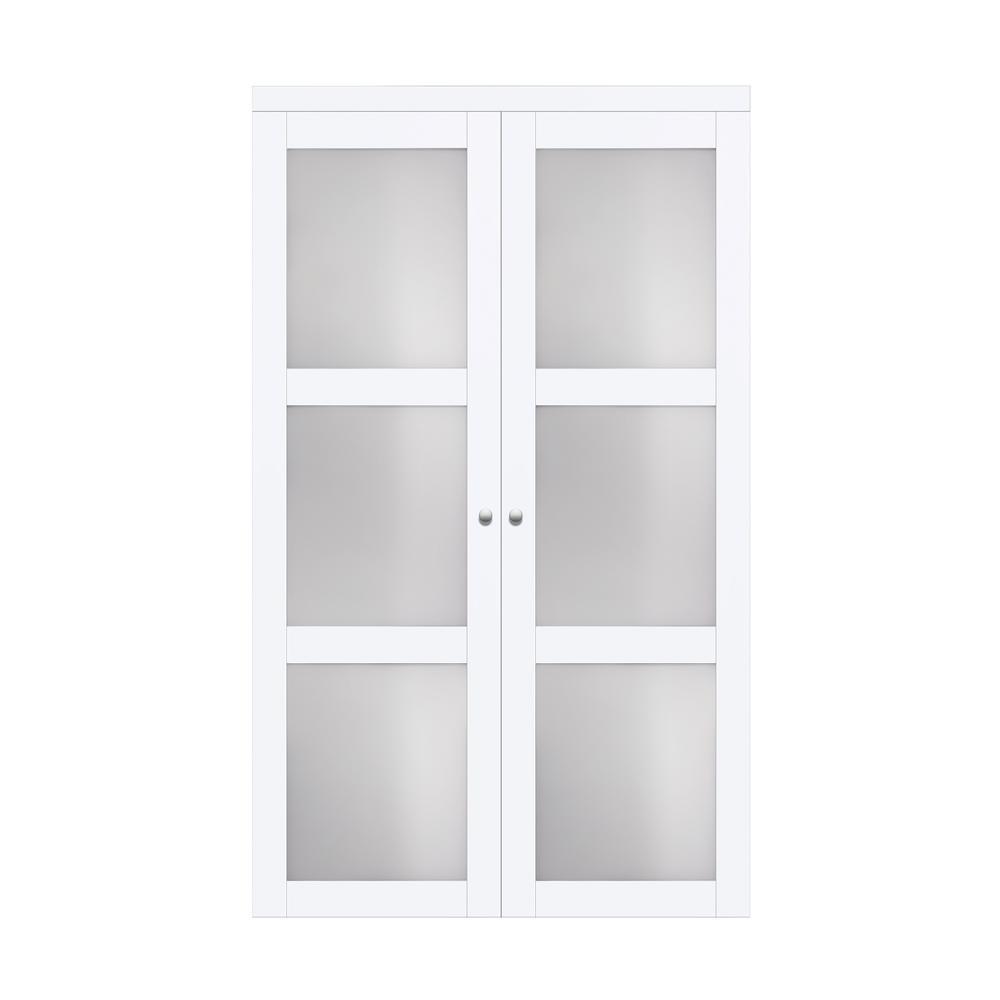 24 In X 80 25 In Off White 3 Lite Tempered Frosted Glass Mdf Bi Fold Door
