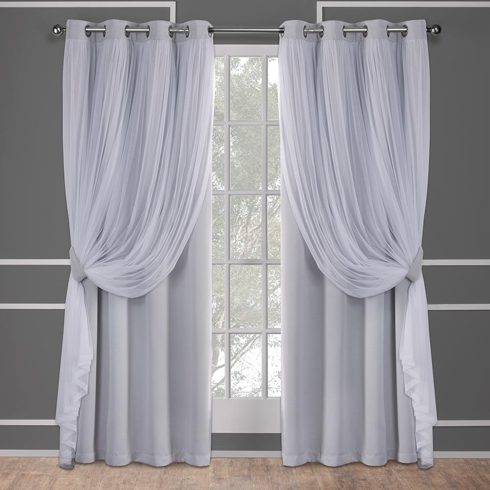 Catarina Cloud Grey Layered Solid Blackout and Sheer Grommet Top Window