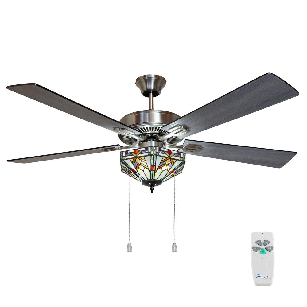 River Of Goods Wright 52 In Satin Nickel Mission Stained Glass Ceiling Fan With Light And Remote