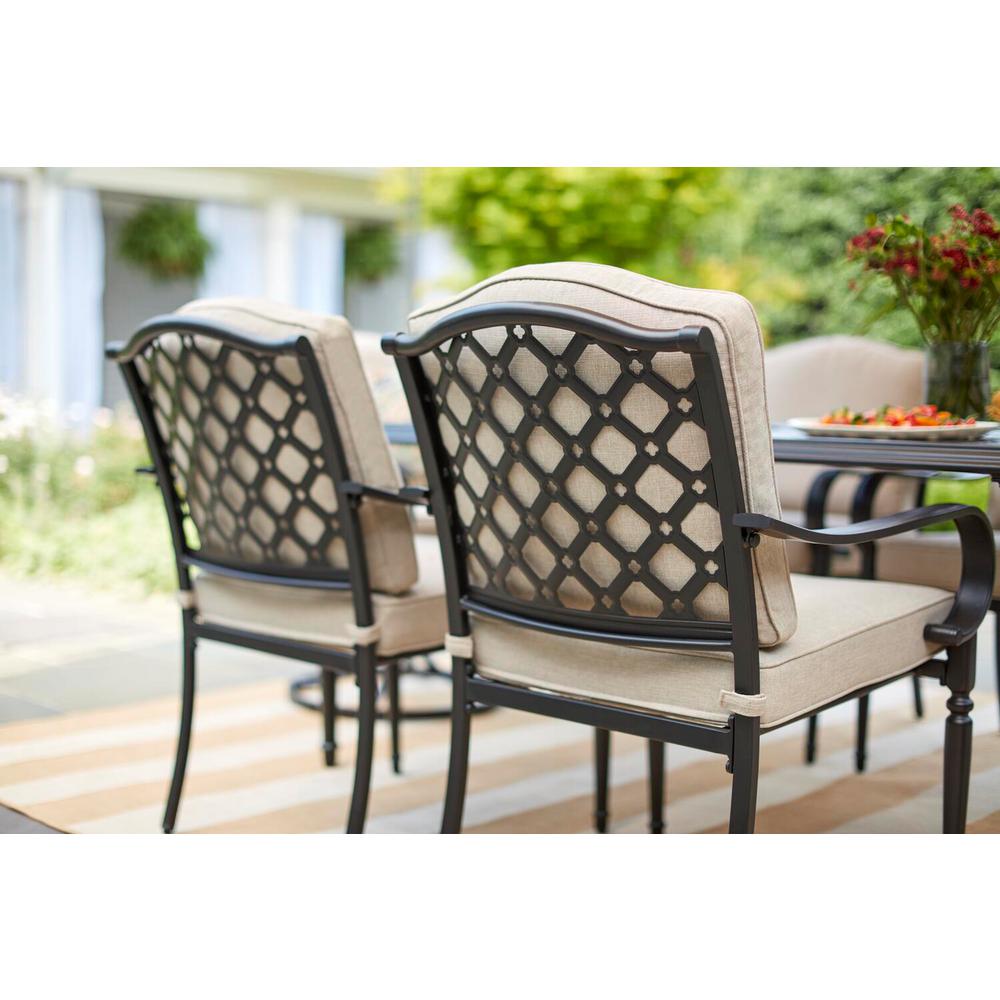 Hampton Bay Laurel Oaks 7 Piece Brown Steel Outdoor Patio Dining Set With Standard Putty Tan Cushions 525 0200 000 The Home Depot - Laurel Oaks Patio Furniture Cushions