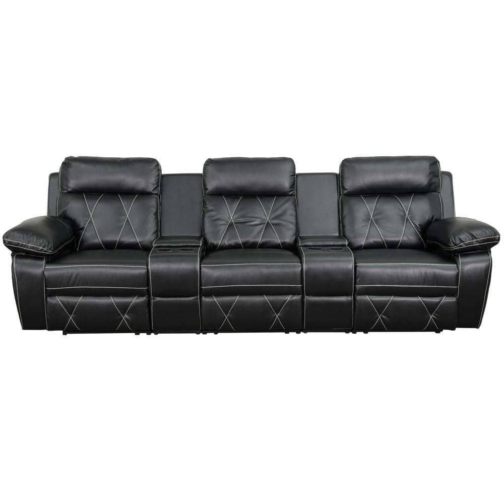 Flash Furniture Reel Comfort Series 3-Seat Reclining Black Leather ...