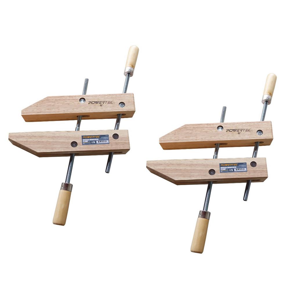 POWERTEC 12 in. Wooden Handscrew Clamp Hand Screw Clamps for Woodworking (2Pack)71525 The