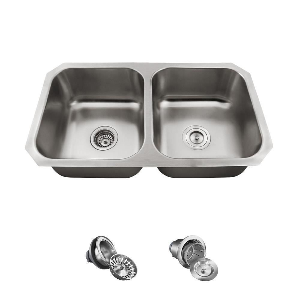 MR Direct AllinOne Undermount Stainless Steel 32 in. Double Bowl Kitchen SinkUS1022ENS The
