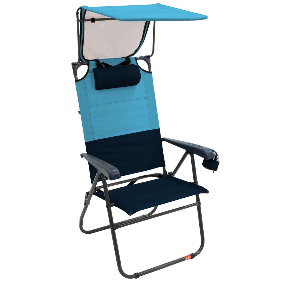 Rio Hi Boy Blue Sky Navy Aluminum Patio Canopy Lawn Chair With