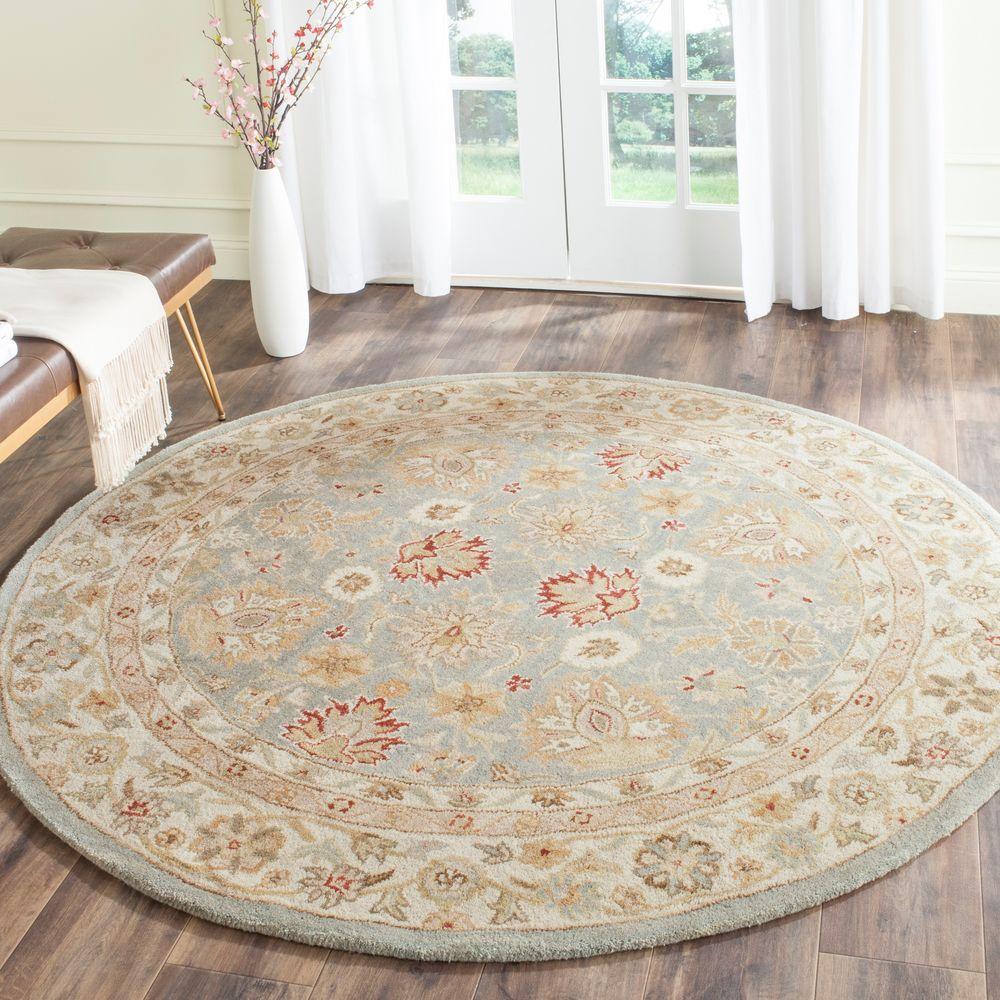 Safavieh Antiquity Grey Blue/Beige 3 ft. 6 in. x 3 ft. 6 in. Round Area ...