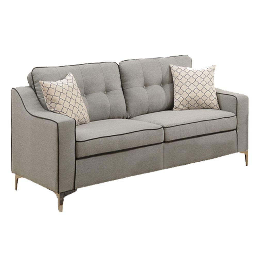 Benjara Poly Fiber Gray 2 Piece Sofa Set With Welt Trim Poly Fiber Gray 2 Piece Sofa Set