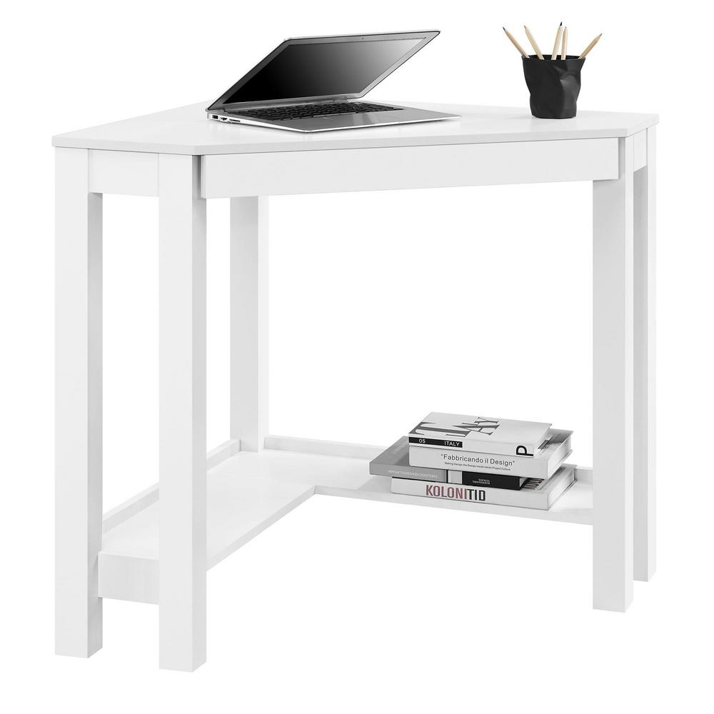 Ameriwood 28 In White Corner 1 Drawer Writing Desk With Shelves