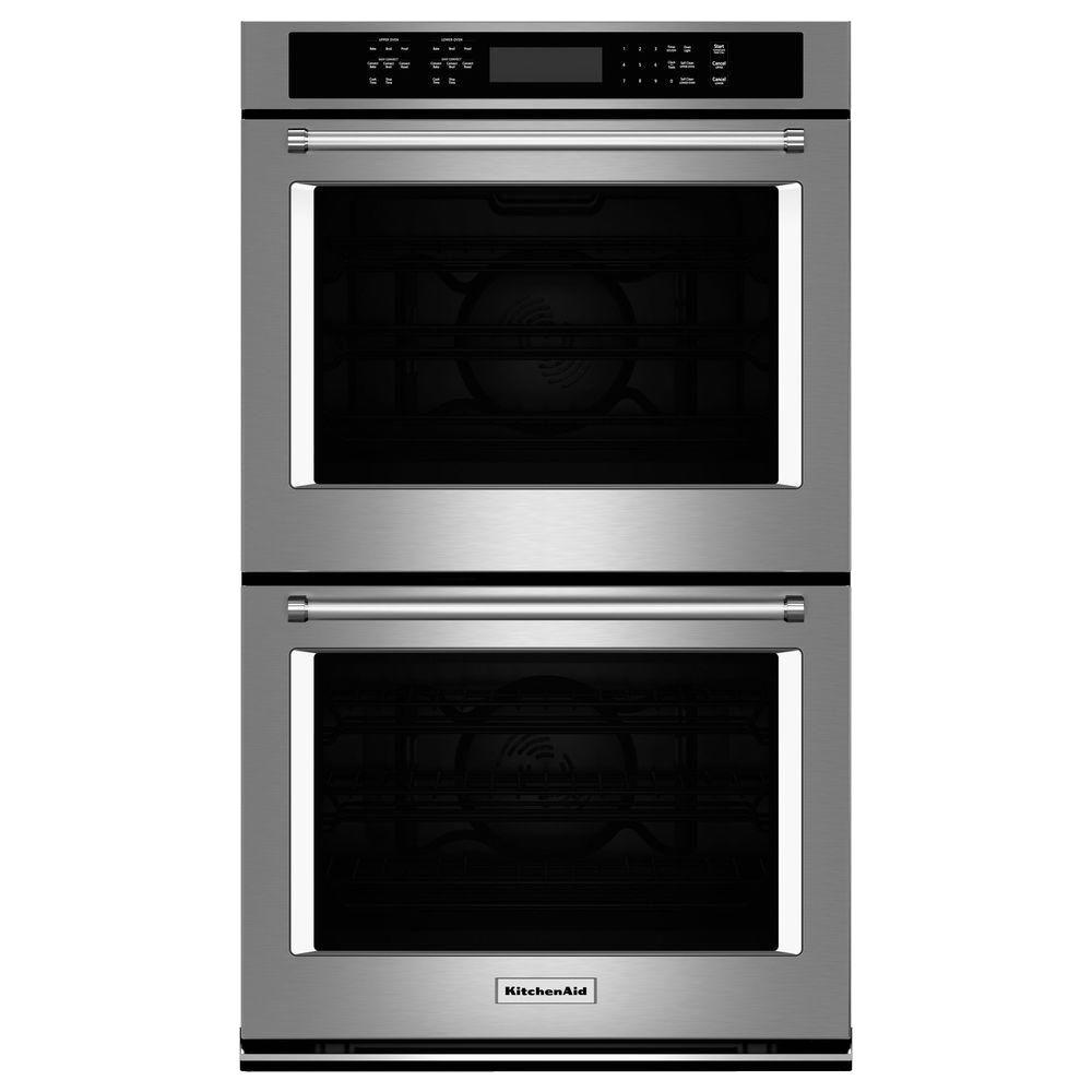 GE 27 in. Double Electric Wall Oven SelfCleaning with Steam Plus Convection in Stainless Steel