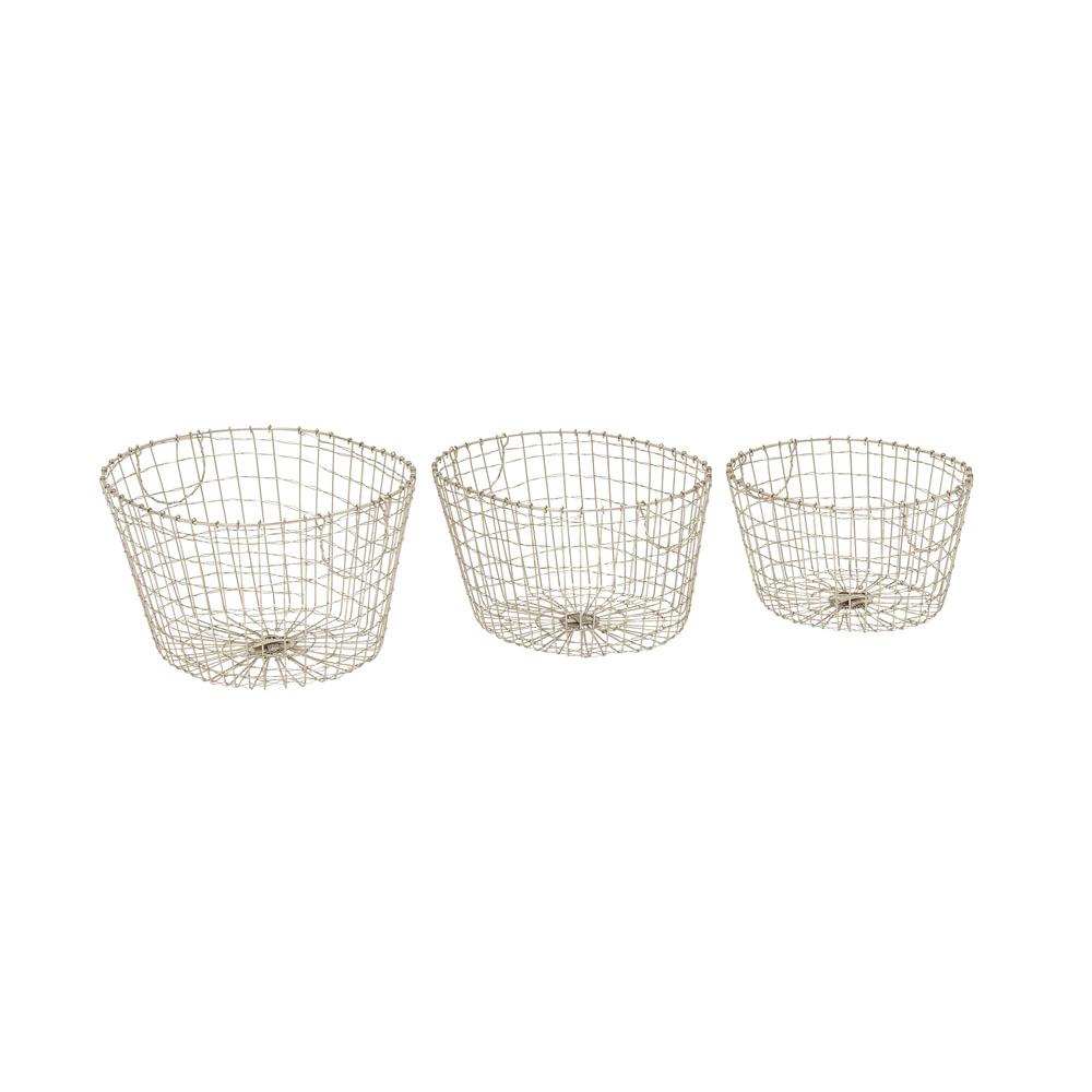 Litton Lane Farmhouse Silver Finished Decorative Oval Wire Baskets