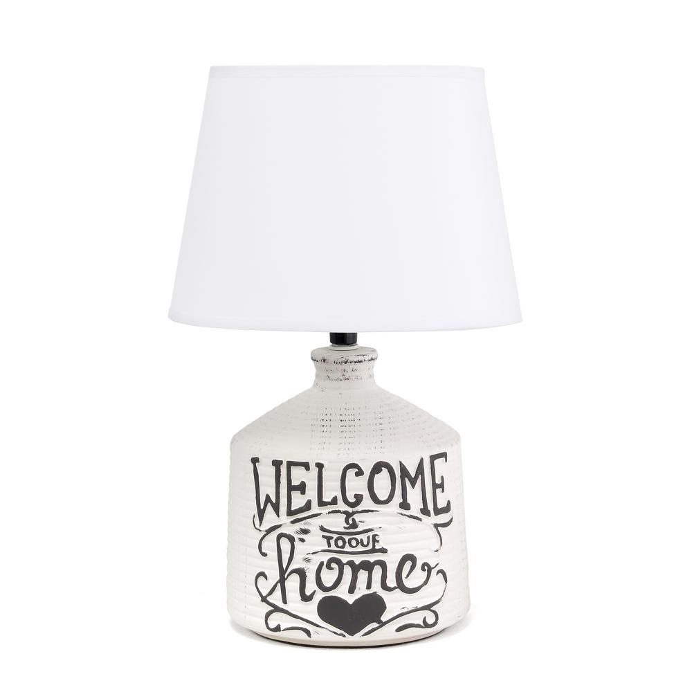Simple Designs 13 7 In 1 Light Welcome Home Rustic Ceramic Farmhouse Foyer Entryway Accent Table Lamp With Fabric Shade
