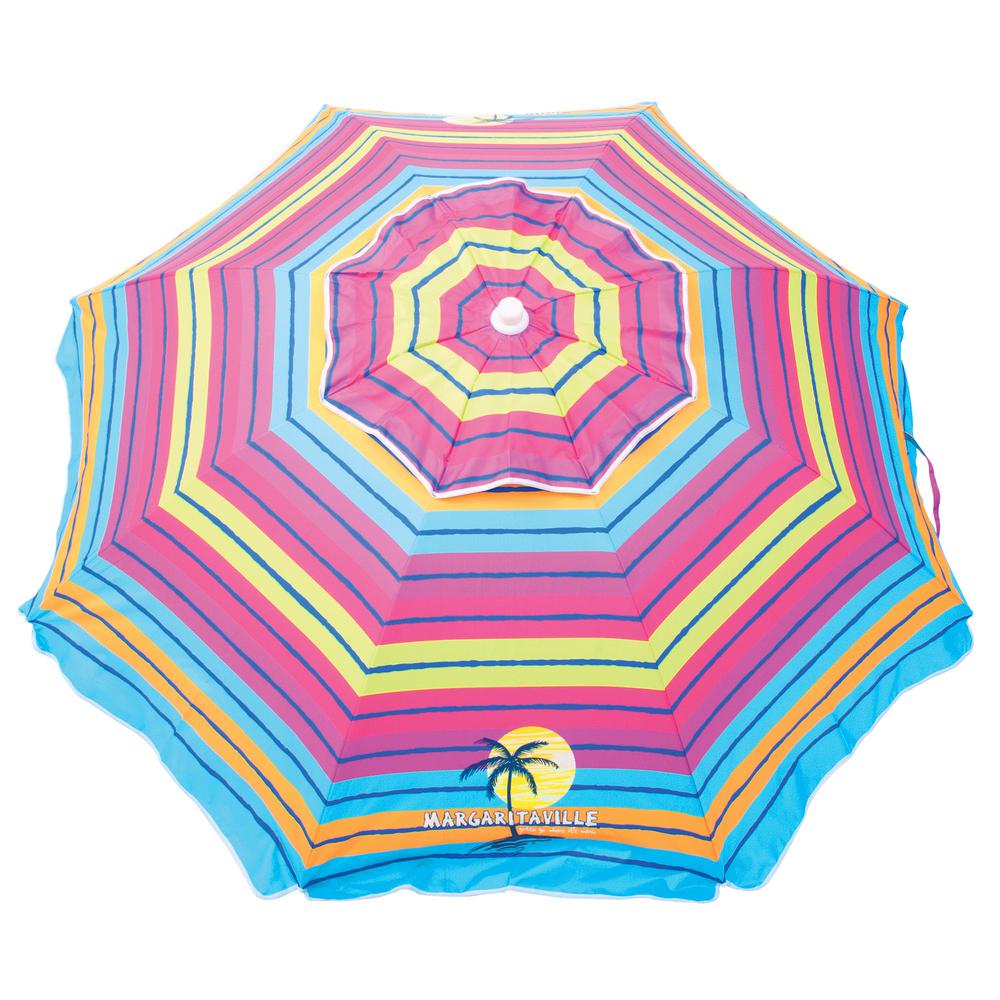 Margaritaville 6 5 Ft Steel Pole Market Tilt Beach And Patio Umbrella In Pink Yellow Blue Striped Wub76mv 178 1 The Home Depot