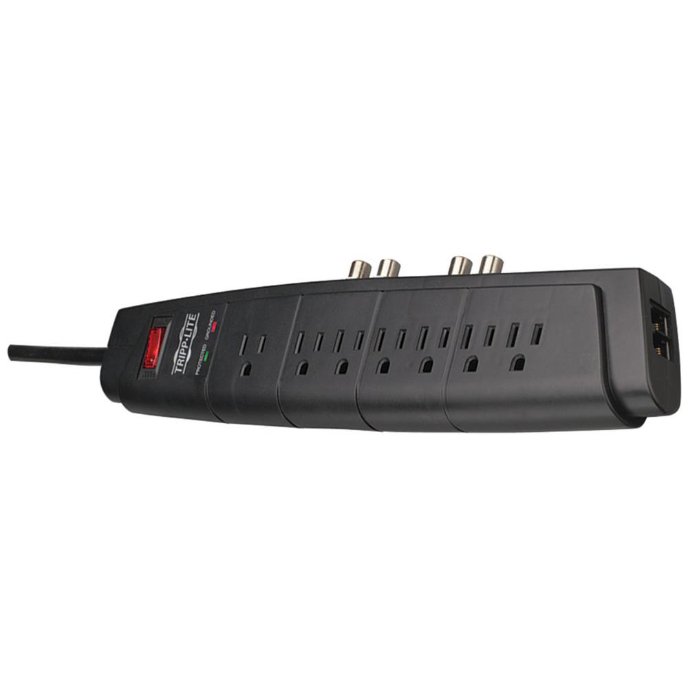 Tripp Lite 7 Outlet With Telephone And Dual Coaxial Protection Home 7 Outlet With Telephone And Dual Coaxial Protection Home Theater Surge Protector
