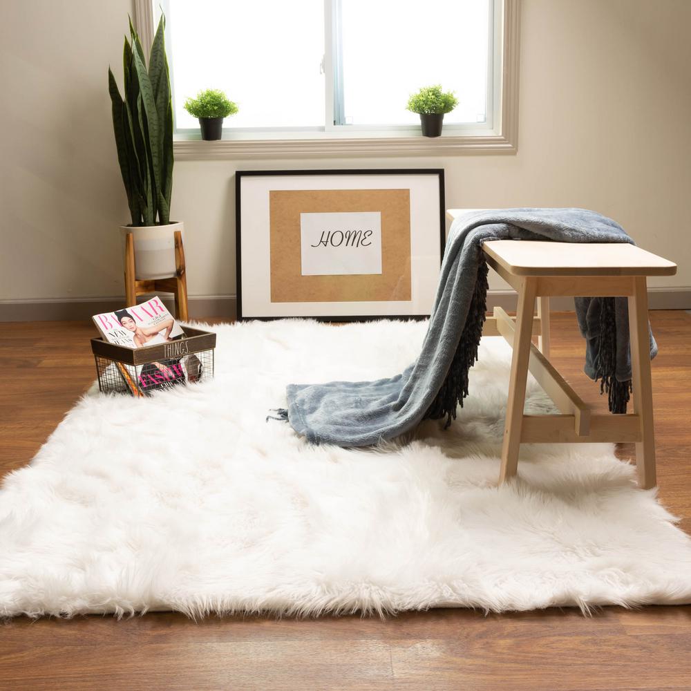 Super Area Rugs Serene Silky Faux Fur Fluffy Shag Rug Snow ...