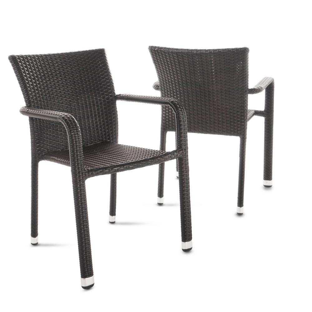 Noble House Dover Multi-Brown Stackable Wicker Outdoor Dining Chair (2