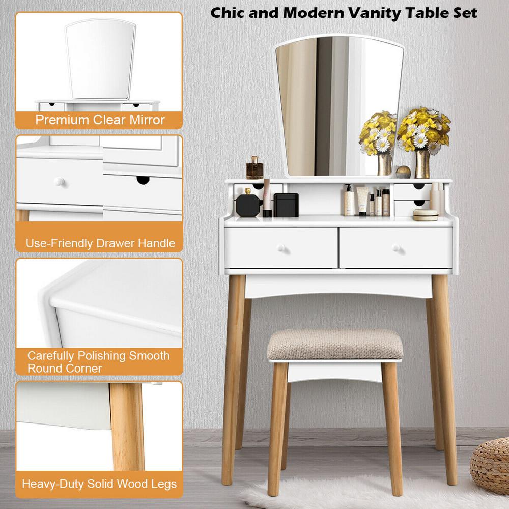 Costway 2 Piece White Vanity Table Set With Mirror 6 Drawer