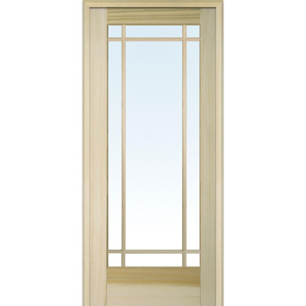 Mmi Door 36 In X 80 In Right Handed Unfinished Poplar Wood Clear Glass 9 Lite True Divided Single Prehung Interior Door