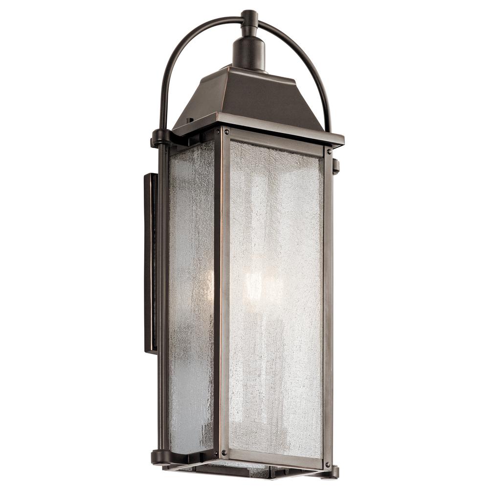 Kichler Harbor Row 3 Light Olde Bronze Outdoor Wall Mount Sconce With Clear Seeded Glass 49715oz The Home Depot