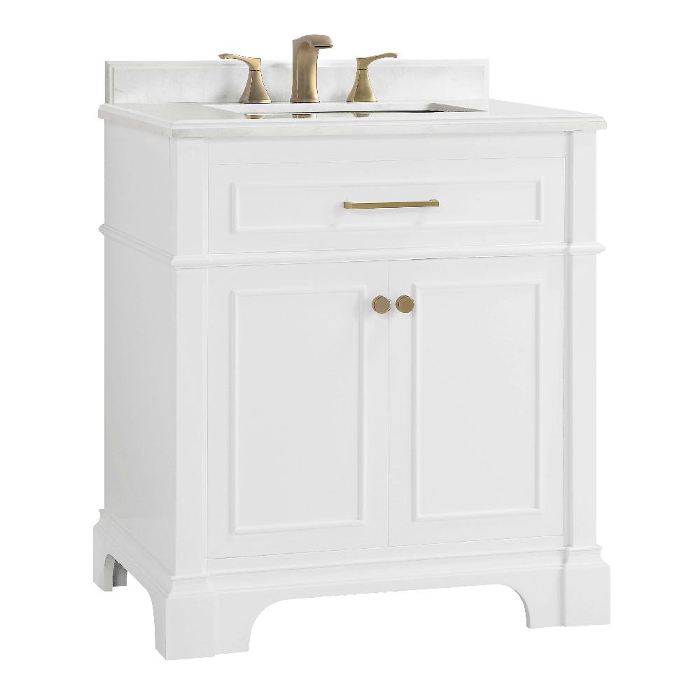 Home Decorators Collection Melpark 30, 30 Inch White Bathroom Vanity With Top And Drawers