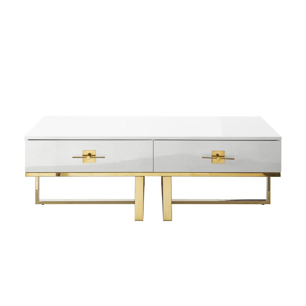 Inspired Home Caspian White/Gold Coffee Table with High Gloss CT159