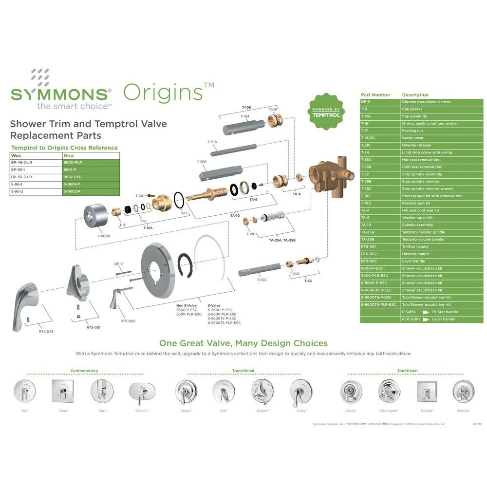 Symmons Origins Temptrol Single Handle 1 Spray Shower Faucet In Chrome Valve Included