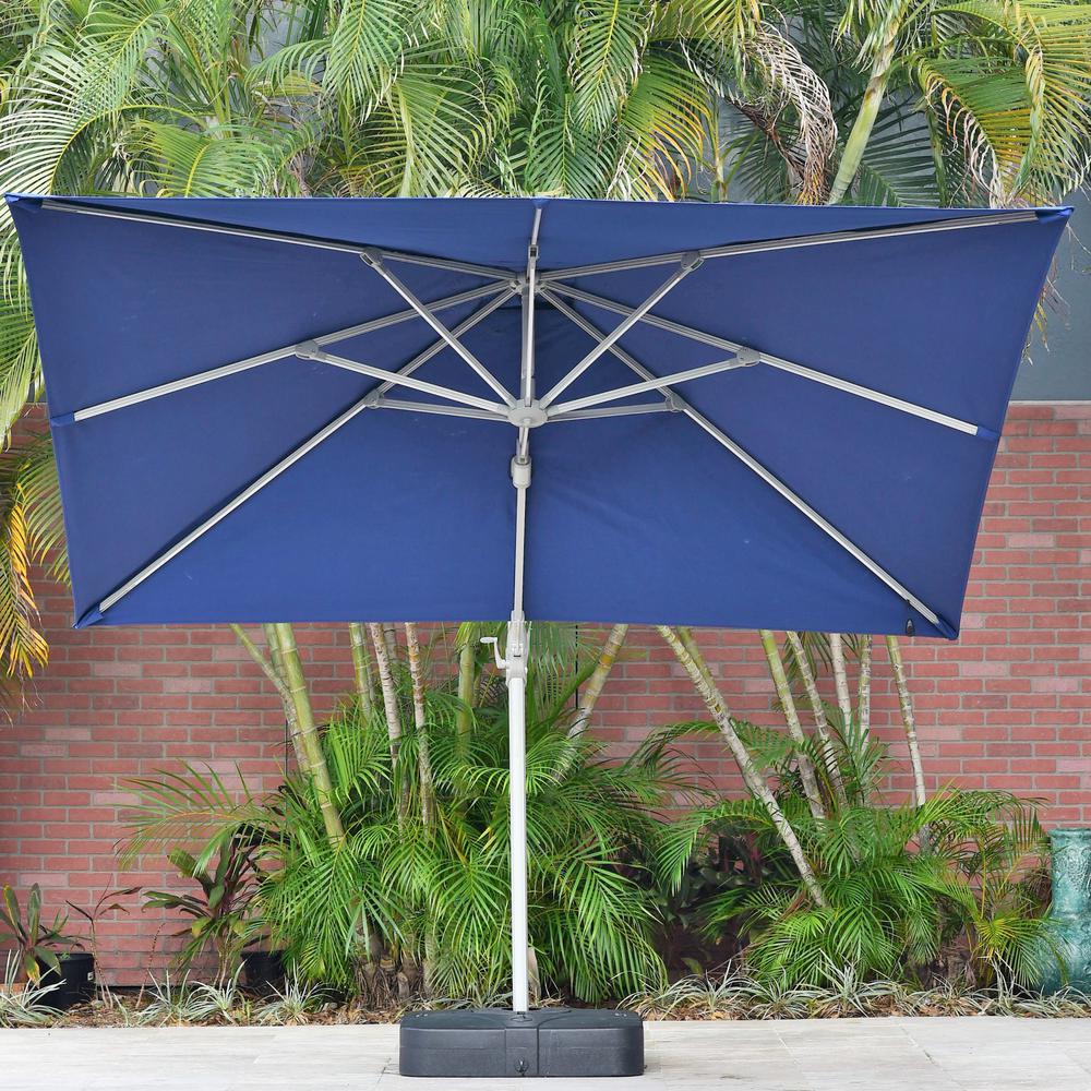 Atlantic Lewis 10 Ft Cantilever Patio Umbrella With Led Lights And Base In Blue Pli Sol Ledunbr10 Blue The Home Depot