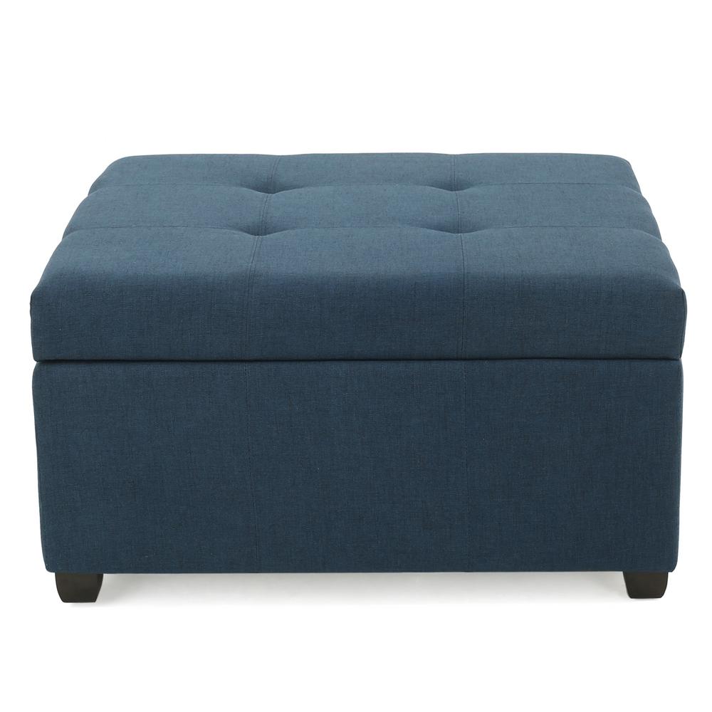 Blue Ottomans Living Room Furniture The Home Depot Carlsbad Dark Blue Fabric Storage Ottoman