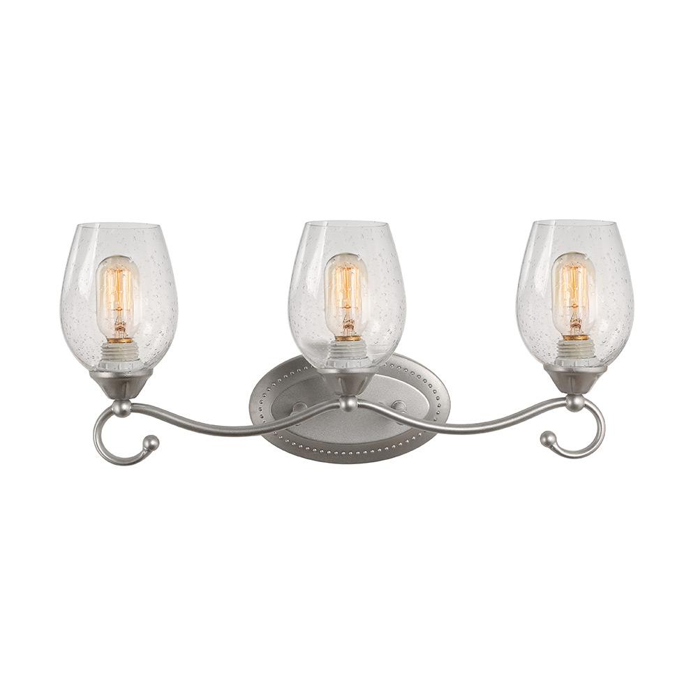 Lnc 3 Light Silver Vanity With Seeded Glass Shade A03265 The Lnc 3 Light Silver Vanity With Seeded Glass Shade