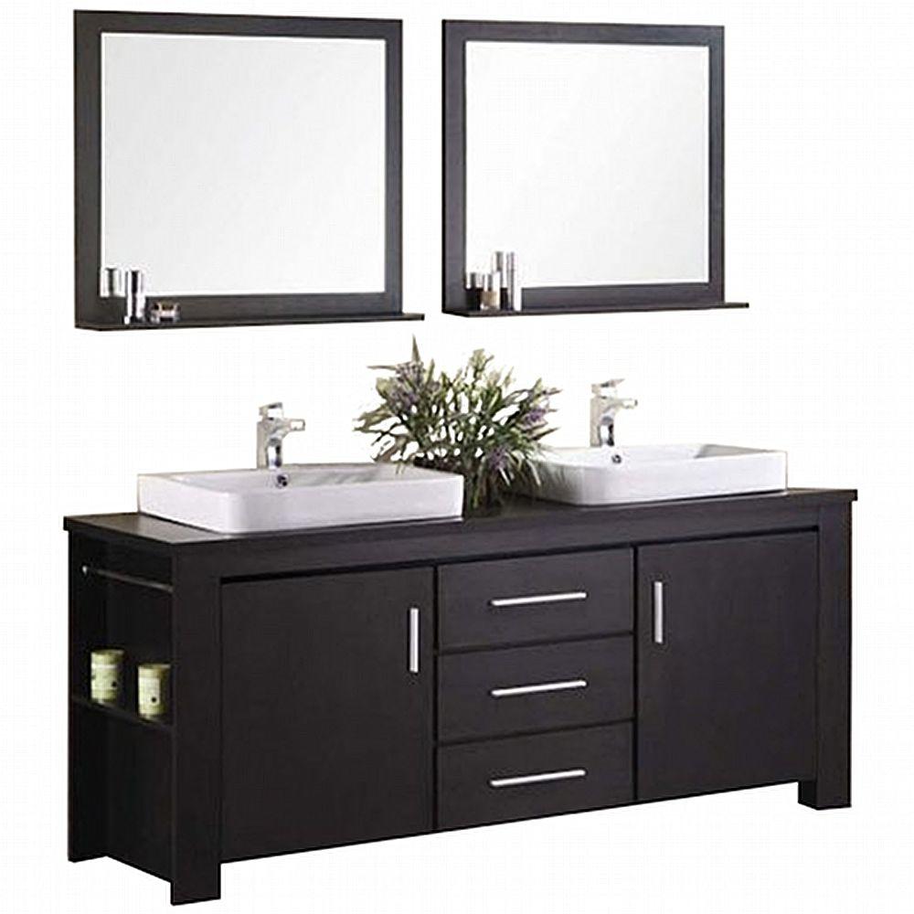 Design Element Washington 72 in. W x 22 in. D Vanity in Espresso with Wood Vanity Top and Mirror 