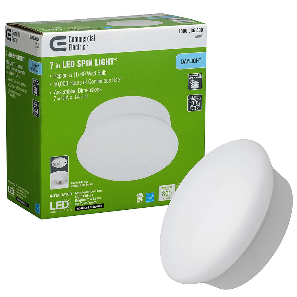 Commercial Electric Spin Light 7 In Led Flush Mount Ceiling Light 850 Lumens 11 5 Watts 5000k Daylight No Bulbs Needed 54483161 The Home Depot