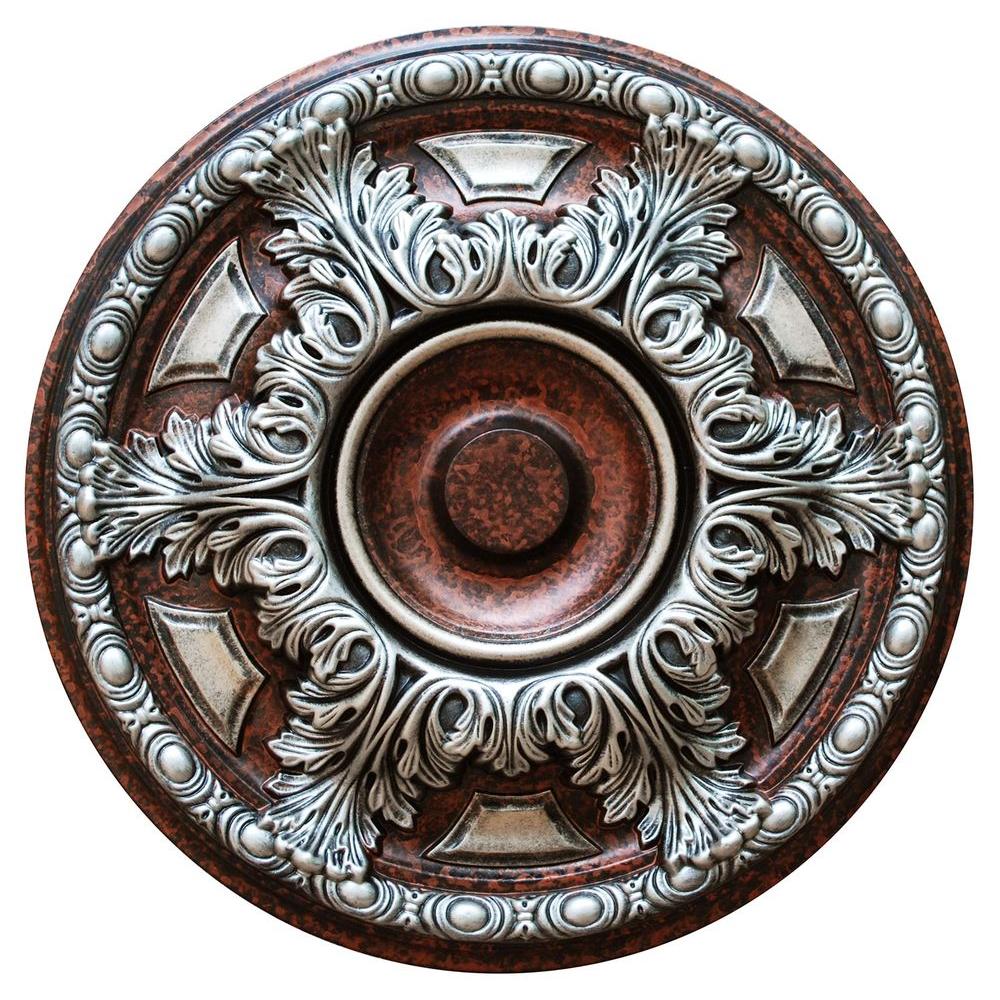 Fine Art Deco 19 In Silver Cup Silver Copper And Warm Silver Polyurethane Hand Painted Ceiling Medallion