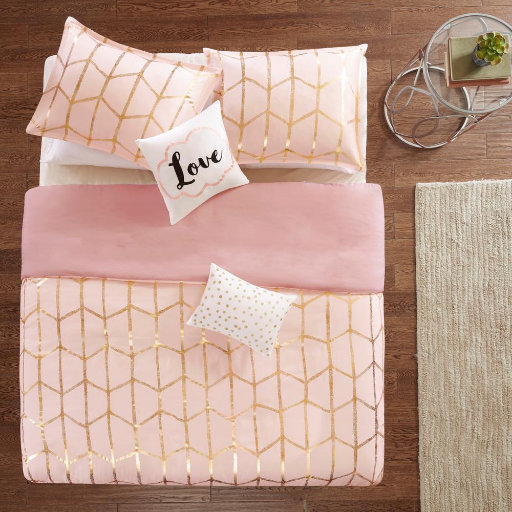 Intelligent Design Khloe 5Piece Blush/Gold Full/Queen Geometric Duvet