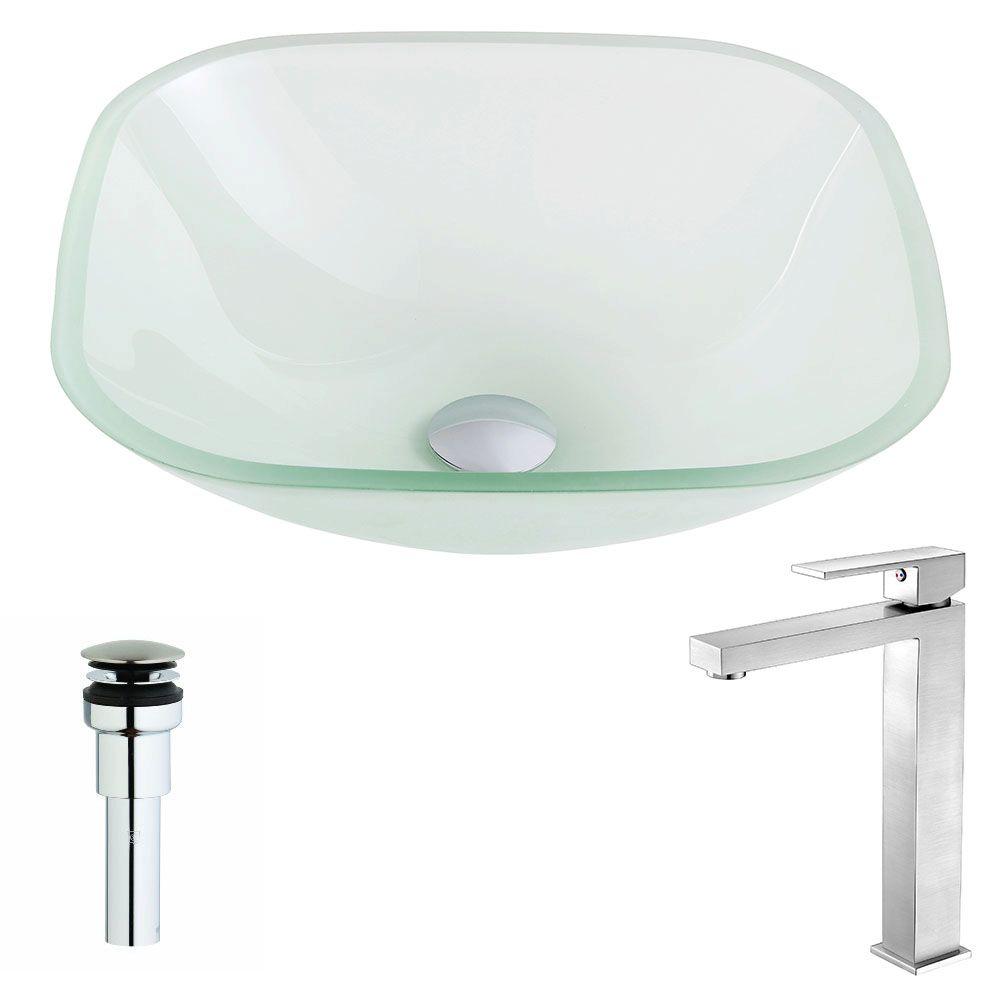 ANZZI Vista Series Deco-Glass Vessel Sink in Lustrous Frosted with Enti Faucet in Brushed Nickel, Lustrous Frosted Finish was $327.99 now $262.39 (20.0% off)