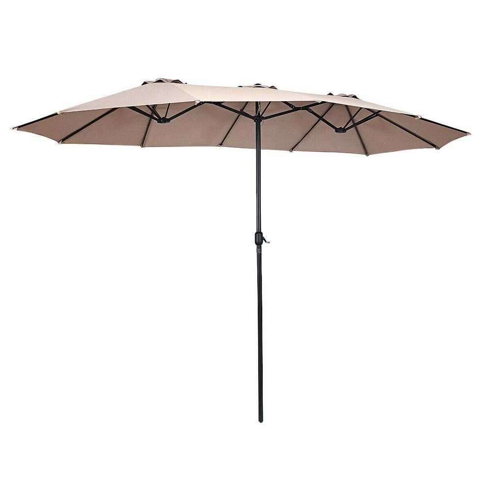 Hampton Bay 8 8 Ft X 14 Ft Triple Vent Outdoor Patio Umbrella In Red With Sand Bag Base B055 P N14 The Home Depot