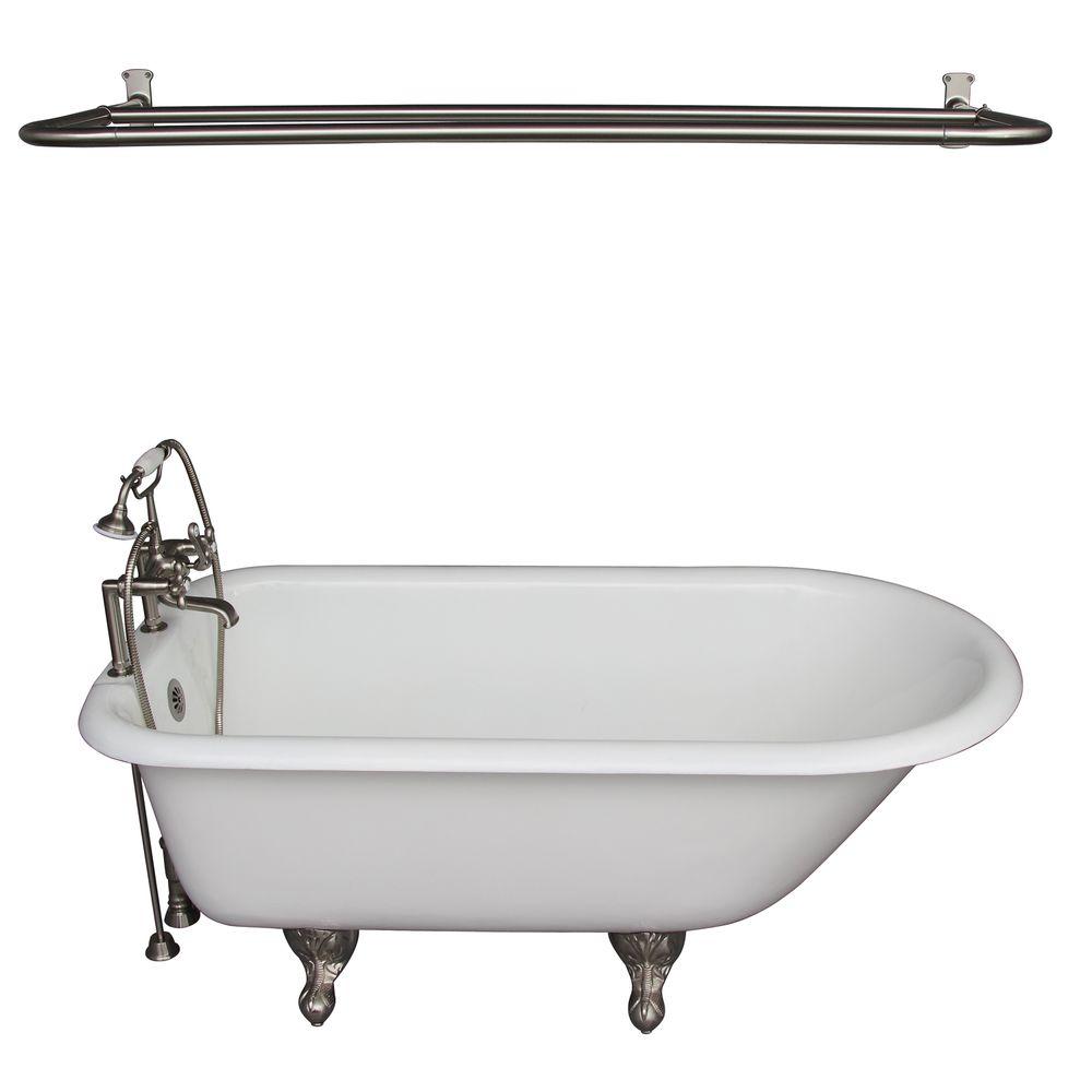 Barclay Products 5 ft. Cast Iron Ball and Claw Feet Roll Top Tub in White with Brushed Nickel