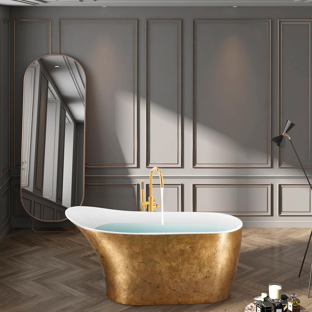 AKDY 59 in. Solid Matte Black Inside and Outside Bathtub with Tub