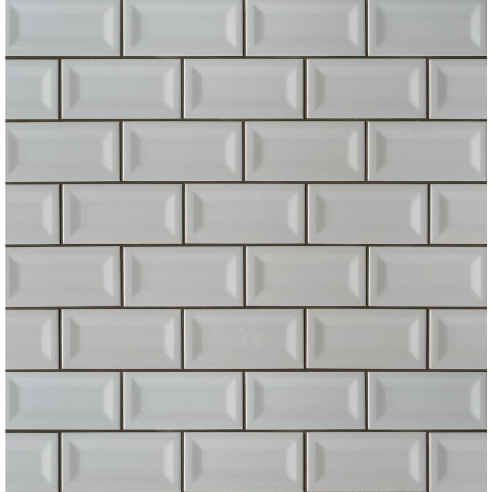 Domino White Glossy 3X6 Beveled Tile,50 SFT//Case 400 Pcs